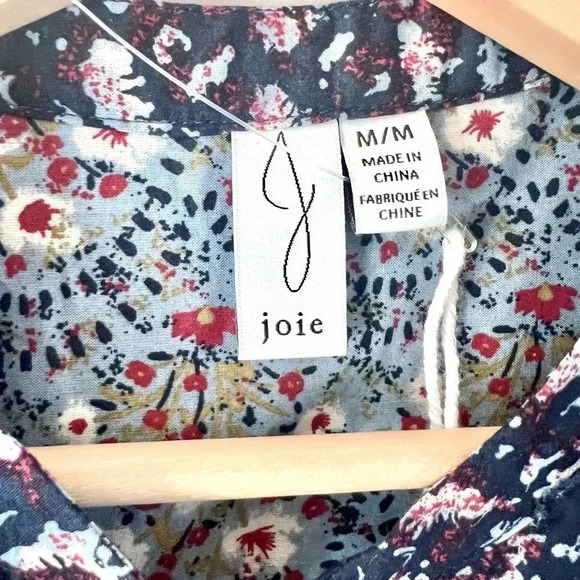 Joie Navy Blue Pattern Balloon Sleeve Cotton Peasant Top Size Medium NWOT - Picture 7 of 9